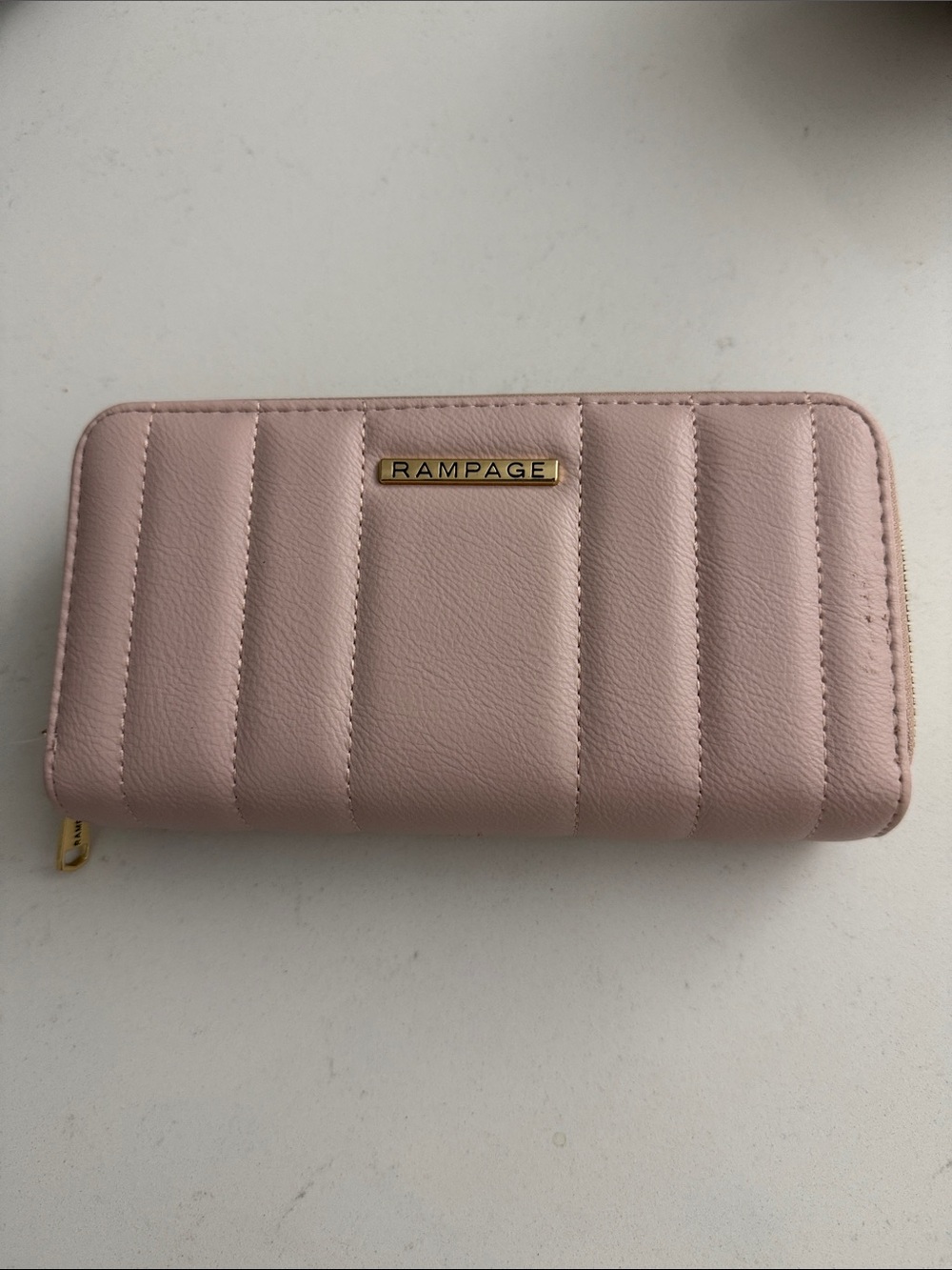 Rampage Quilted Zip Wallet - Light Pink with Gold Accent